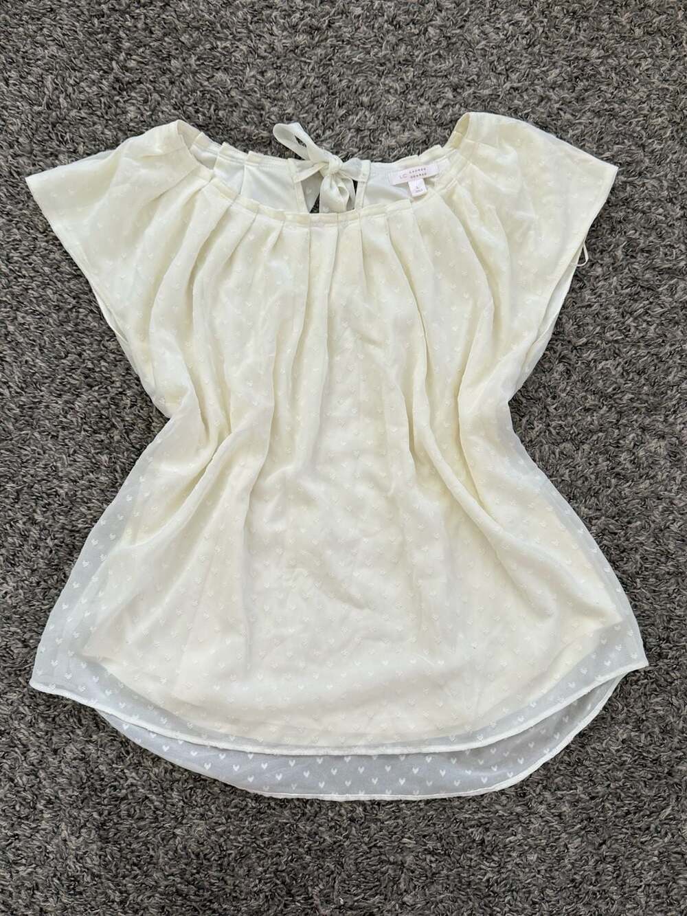 LC Lauren Conrad Ivory Swiss Dot Flutter Sleeve Blouse